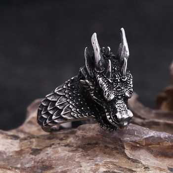Μόδα Vintage από ανοξείδωτο ατσάλι Norse Viking Dragon Head Rings Punk Biker Δαχτυλίδι Dragon Scale για άνδρες Δημιουργικό δώρο κοσμήματα φυλακτών