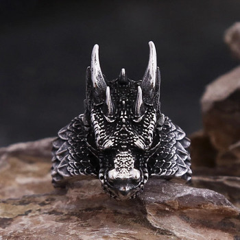 Модни винтидж пръстени от скандинавска глава на дракон от неръждаема стомана, пънк велосипедист, пръстен с люспи на дракон за мъже, креативен амулет, бижута, подарък
