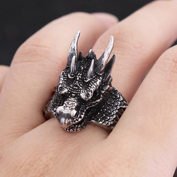 Модни винтидж пръстени от скандинавска глава на дракон от неръждаема стомана, пънк велосипедист, пръстен с люспи на дракон за мъже, креативен амулет, бижута, подарък