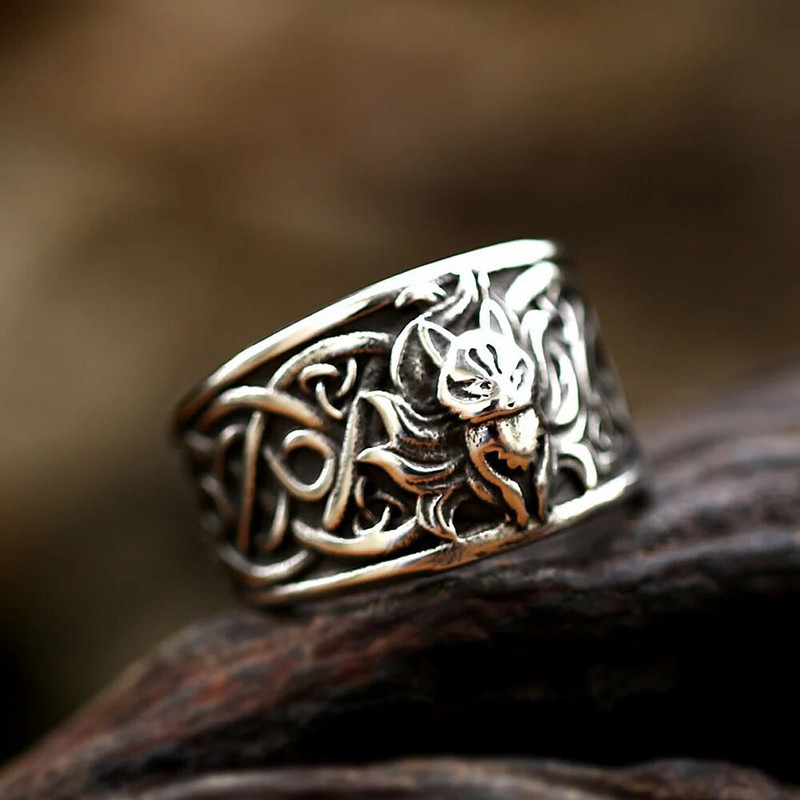 Punk Hip Hop Animal Deviņastes Lapsas Gredzeni Vīriešiem Sievietēm Vintage Nerūsējošā tērauda Viking Celtics Mezglu gredzeni Modes rotaslietas vairumtirdzniecība