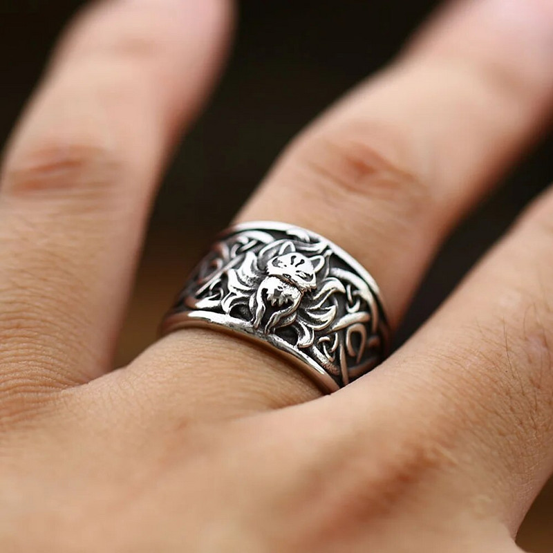 Punk Hip Hop Animal Deviņastes Lapsas Gredzeni Vīriešiem Sievietēm Vintage Nerūsējošā tērauda Viking Celtics Mezglu gredzeni Modes rotaslietas vairumtirdzniecība