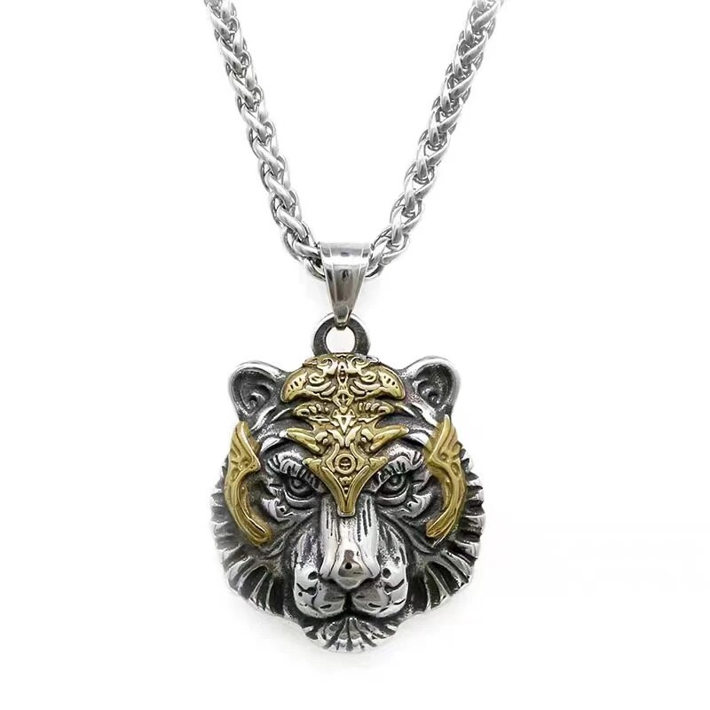 Hõbetatud domineeriv tiigripea loomade ripats kaelakee meeste punk hip-hop trendikad lahedad ehted