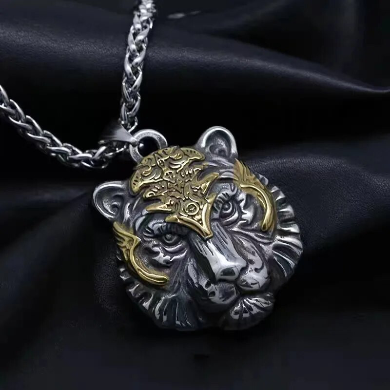 Hõbetatud domineeriv tiigripea loomade ripats kaelakee meeste punk hip-hop trendikad lahedad ehted