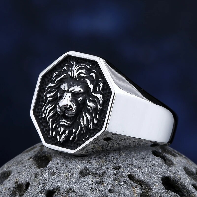 2024. gada jauns modes Hip-Hop, foršs vīriešu dzīvnieka lauvas galvas gredzens 316 L nerūsējošā tērauda Biker Anel Motocikla rotaslietas ballītes dāvana