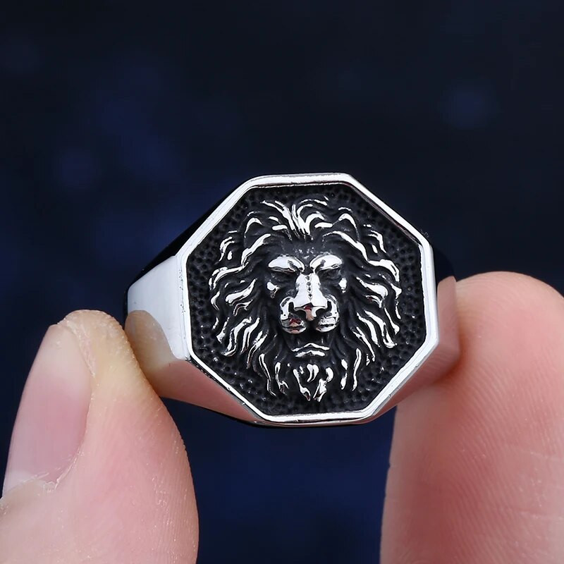 2024. gada jauns modes Hip-Hop, foršs vīriešu dzīvnieka lauvas galvas gredzens 316 L nerūsējošā tērauda Biker Anel Motocikla rotaslietas ballītes dāvana