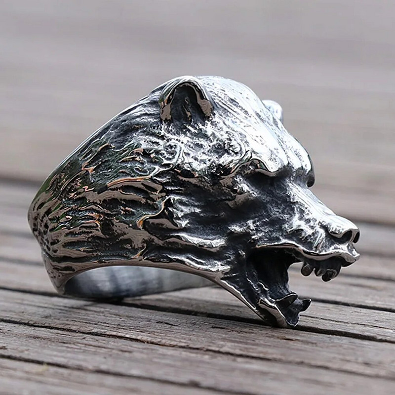 Dominējošs vintage Ziemeļvalstu lāču gredzens vīriešu vikingu nerūsējošā tērauda gredzens motociklistu modes Dzīvnieku amuleti rotaslietas dāvanas Dropshipping