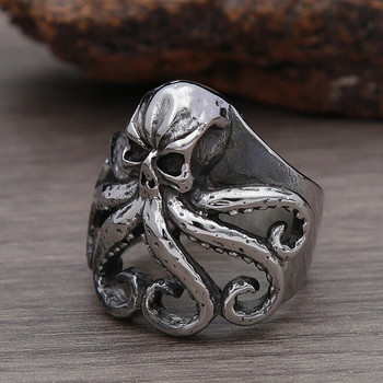 Ретро скандинавски пиратски череп Октопод пръстени за мъже Готически череп от неръждаема стомана Biker пръстен Дамски модни бижута Подарък на едро