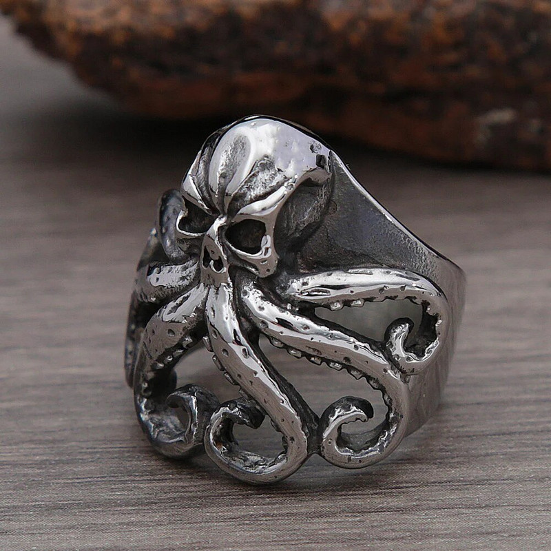 Retro Nordic Pirate Skull Kaheksajala sõrmused Meestele Gooti roostevabast terasest Skull Biker Ring Naiste Moeehted Kingituste hulgimüük