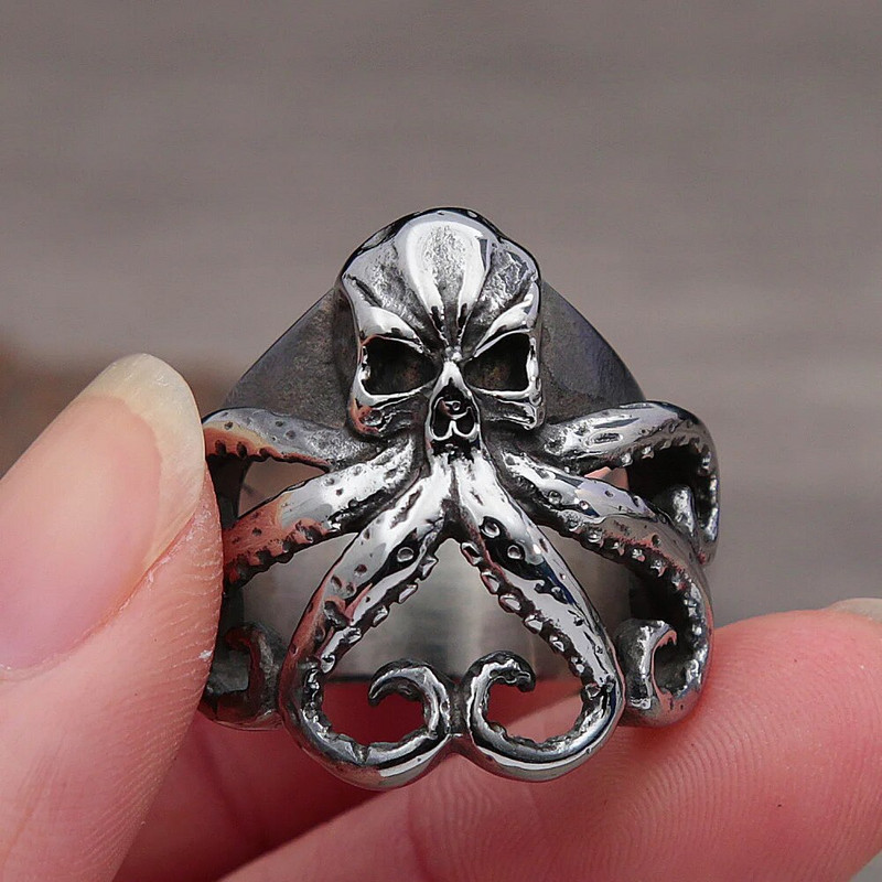 Retro Nordic Pirate Skull Kaheksajala sõrmused Meestele Gooti roostevabast terasest Skull Biker Ring Naiste Moeehted Kingituste hulgimüük