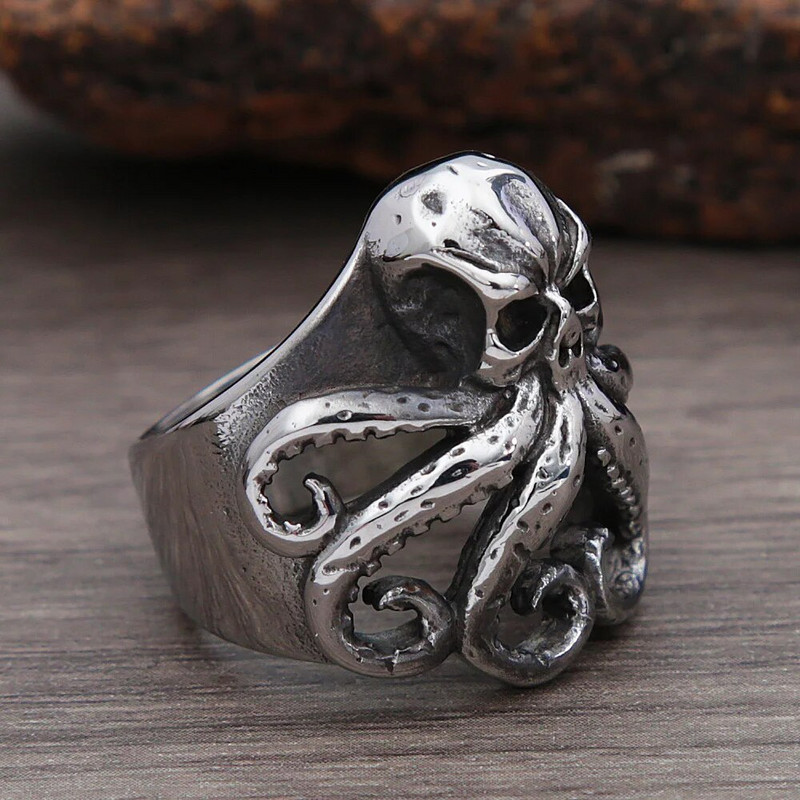 Retro Nordic Pirate Skull Kaheksajala sõrmused Meestele Gooti roostevabast terasest Skull Biker Ring Naiste Moeehted Kingituste hulgimüük