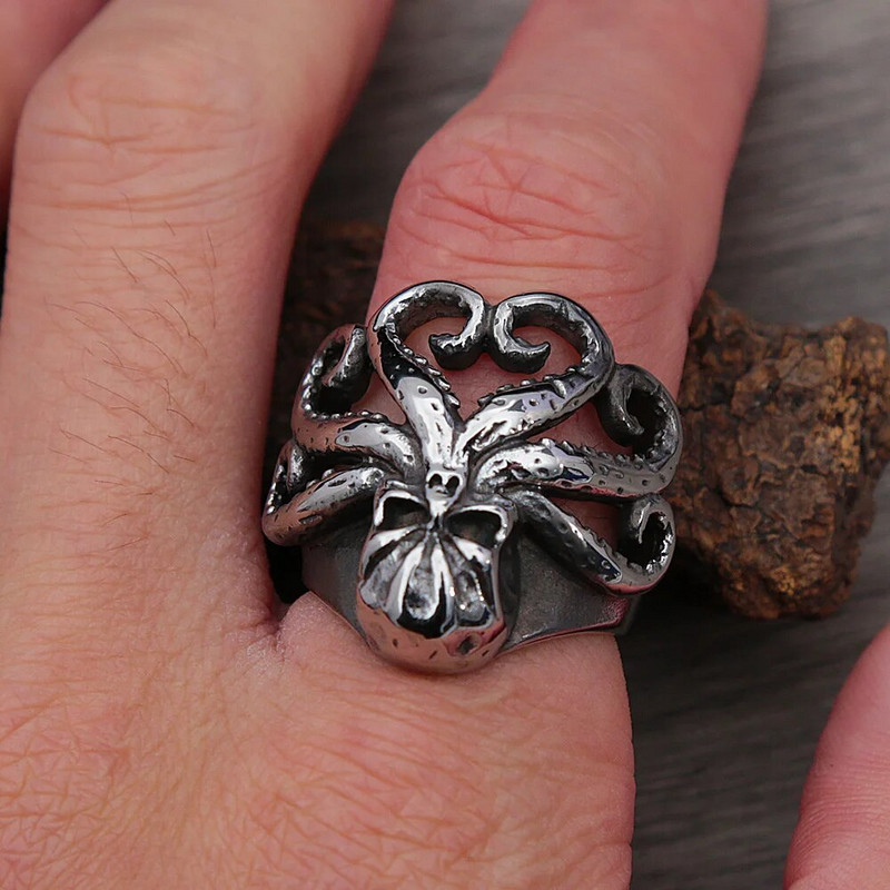 Retro Nordic Pirate Skull Kaheksajala sõrmused Meestele Gooti roostevabast terasest Skull Biker Ring Naiste Moeehted Kingituste hulgimüük