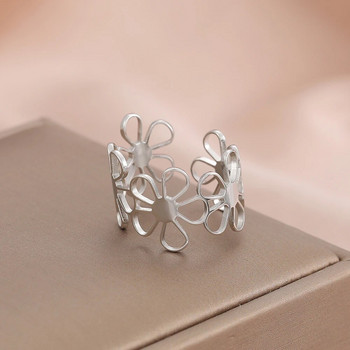 Δαχτυλίδι από ανοξείδωτο ατσάλι Vintage μαργαρίτες λουλούδια Ανοιχτή μόδα Γυναικεία ρυθμιζόμενα δαχτυλίδια για ζευγάρια για γυναίκες Κοσμήματα αισθητικής δώρα για κορίτσια