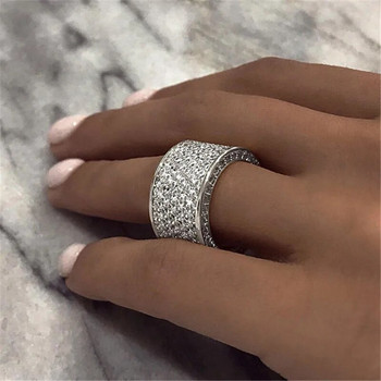 Huitan Luxury Wide Promise Rings για Γυναικείες Τραβήξτε πλακόστρωτα CZ Αφρώδη δαχτυλίδια γάμου Δαχτυλίδια Ασημί χρώμα/χρυσό χρώμα Μόδα κοσμήματα