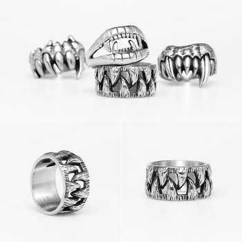 Demon Monster Beast Teeth Мъжки пръстени от неръждаема стомана, пънк, хип-хоп, уникални, модерни за мъже, мотоциклетисти, бижута, творчество, подарък, търговия на едро