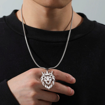 Κρεμαστά κολιέ My Shape Lion King Crown για άντρες Αγόρια από ανοξείδωτο ατσάλι Punk Animal Wolf Charms Αλυσίδες τσόκερ Χιπ χοπ κοσμήματα
