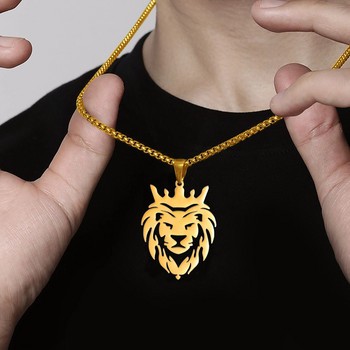 Κρεμαστά κολιέ My Shape Lion King Crown για άντρες Αγόρια από ανοξείδωτο ατσάλι Punk Animal Wolf Charms Αλυσίδες τσόκερ Χιπ χοπ κοσμήματα