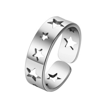 Cxwind Ажурен пръстен от неръждаема стомана, сребърни пръстени мъже жени, пръстени със сребърна лента, регулируеми пръстени подарък за деня на майката