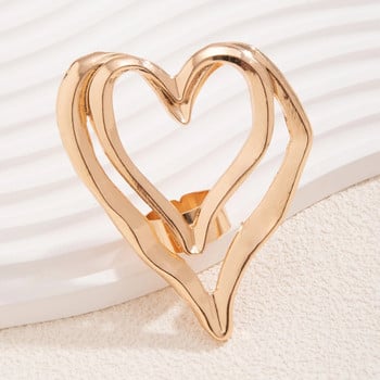 Υπερβολικό μεγάλο κοίλο δαχτυλίδι με διπλές καρδιές για γυναίκες Μοντέρνα μεγάλα αξεσουάρ στο χέρι Δώρο 2023 μόδας διακόσμησης κοσμημάτων