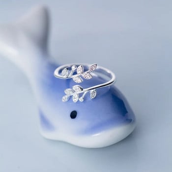 Модерен лъскав пръстен с кристални листа Минималистичен ретро сребърен цвят Регулируеми отварящи се пръстени за жени Парти Сватбени бижута Anillos