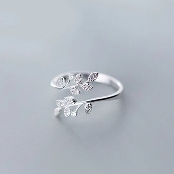 Модерен лъскав пръстен с кристални листа Минималистичен ретро сребърен цвят Регулируеми отварящи се пръстени за жени Парти Сватбени бижута Anillos