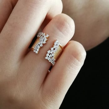 Huitan 2022 Нов моден дамски пръстен за пръсти с CZ камък Wiredrawing ефект златен цвят Широки пръстени Луксозни женски бижута Парти