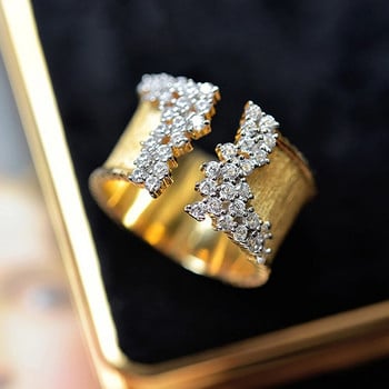 Γυναικείο δαχτυλίδι Huitan 2022 New Fashion με εφέ καλωδίωσης πέτρας CZ Χρυσό χρώμα Φαρδιοί δαχτυλίδια Πολυτελές πάρτι για γυναικεία κοσμήματα