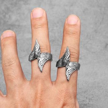 Мъжки пръстени от неръждаема стомана Angel Wings Punk Simple Trendy for Women Biker Fashion Jewelry Хелоуин Креативност Подарък на едро