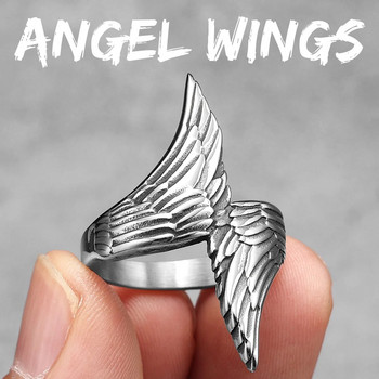 Мъжки пръстени от неръждаема стомана Angel Wings Punk Simple Trendy for Women Biker Fashion Jewelry Хелоуин Креативност Подарък на едро