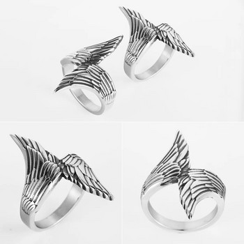Ανδρικά δαχτυλίδια από ανοξείδωτο χάλυβα Angel Wings Punk Simple Trendy για γυναίκες Ποδηλάτης Μόδα Κοσμήματα Απόκριες Δημιουργικότητα Δώρο Χονδρική