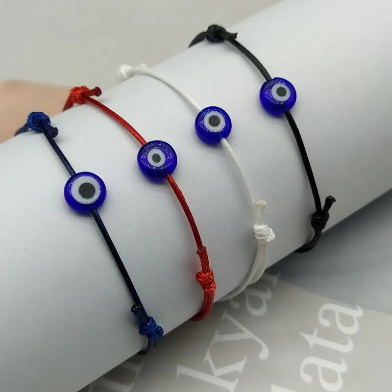 2 gab Flat Blue Evil Eye Woven Vīriešu Lucky Aproce Sieviešu Regulējamas Lucky Black Red String Rokassprādzes Sieviešu Jaunas Modes Rotaslietas