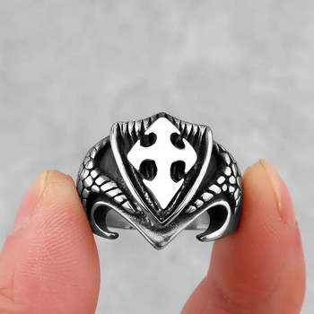 Винтидж кръст щит религиозни пръстени от неръждаема стомана мъжки обикновени ретро пръстени пръстен за мъжки амулет велосипедист бижута творчество подарък