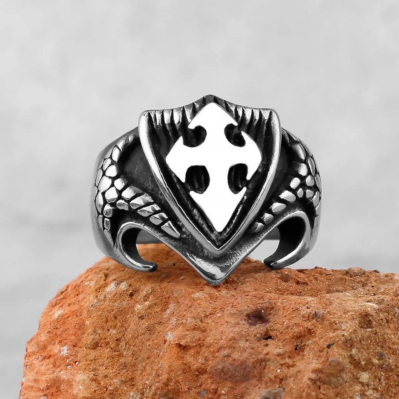 Vintage križni štit Religijski prstenovi od nehrđajućeg čelika Muški jednostavni retro prstenovi Prsten za muškarce Amulet Biker Nakit Kreativnost Poklon