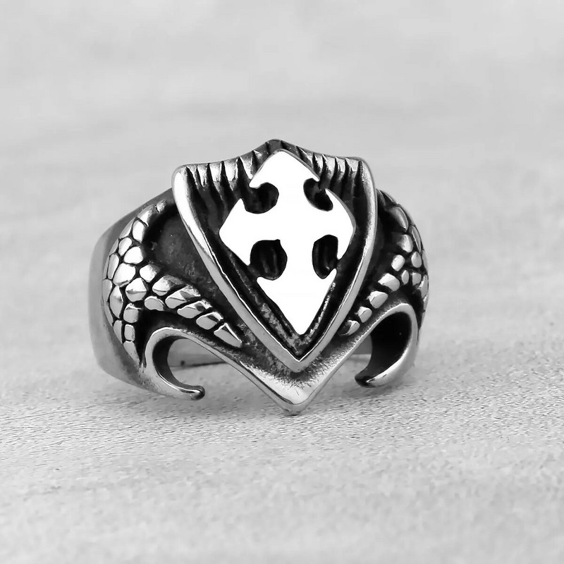 Vintage križni štit Religijski prstenovi od nehrđajućeg čelika Muški jednostavni retro prstenovi Prsten za muškarce Amulet Biker Nakit Kreativnost Poklon