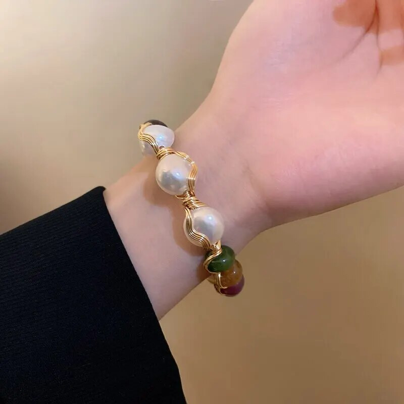 Retro natūralaus akmens karoliukai Apyrankės Rankų darbo Perlų imitacijos Apyrankės Apyrankės Vyrams Moterys Joga Balance Energy Papuošalai Dovanos