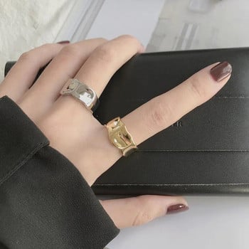 Yerik Сребърен цвят Неправилен ръчно изработен пръстен за жени Мъже Творчески геометрични широки Anillos Бижута Подаръци Размер 16,5 мм Регулируем