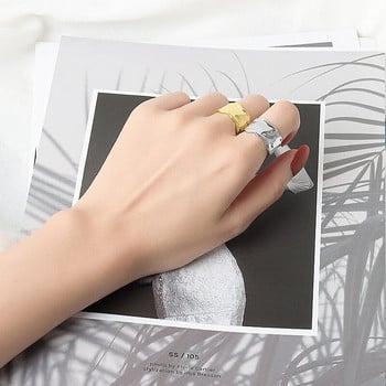 Yerik Сребърен цвят Неправилен ръчно изработен пръстен за жени Мъже Творчески геометрични широки Anillos Бижута Подаръци Размер 16,5 мм Регулируем