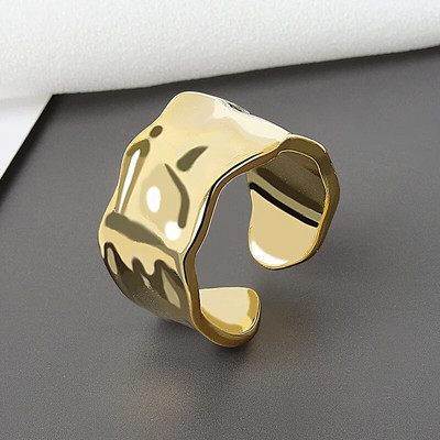 Yerik Сребърен цвят Неправилен ръчно изработен пръстен за жени Мъже Творчески геометрични широки Anillos Бижута Подаръци Размер 16,5 мм Регулируем