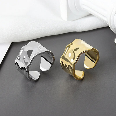 Yerik Сребърен цвят Неправилен ръчно изработен пръстен за жени Мъже Творчески геометрични широки Anillos Бижута Подаръци Размер 16,5 мм Регулируем