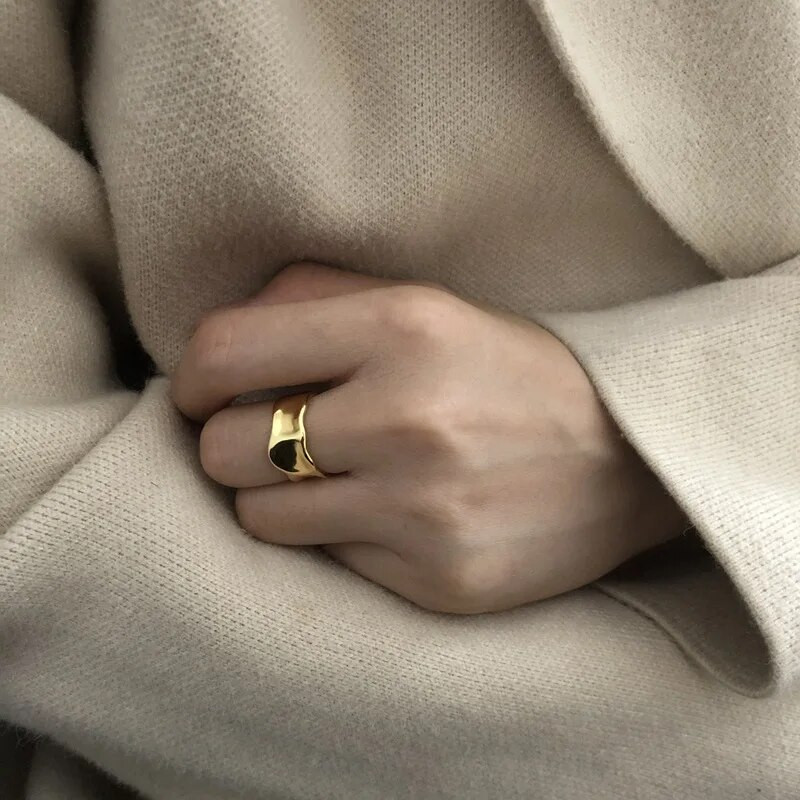 Yerik Сребърен цвят Неправилен ръчно изработен пръстен за жени Мъже Творчески геометрични широки Anillos Бижута Подаръци Размер 16,5 мм Регулируем