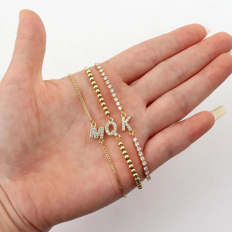 Klasikinė mada Pave cirkonio laiškų žavesys moteriška apyrankė Prabangi AZ inicialai Reguliuojama grandinėlė apyrankė moterims papuošalai Dovana