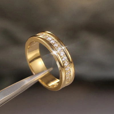 2024New Fashion Wedding Ring for Women Πολυτελές ροζ χρυσό χρώμα Διπλό δαχτυλίδι σε σειρά τετράγωνο ζιργκόν Δαχτυλίδι από ανοξείδωτο ατσάλι