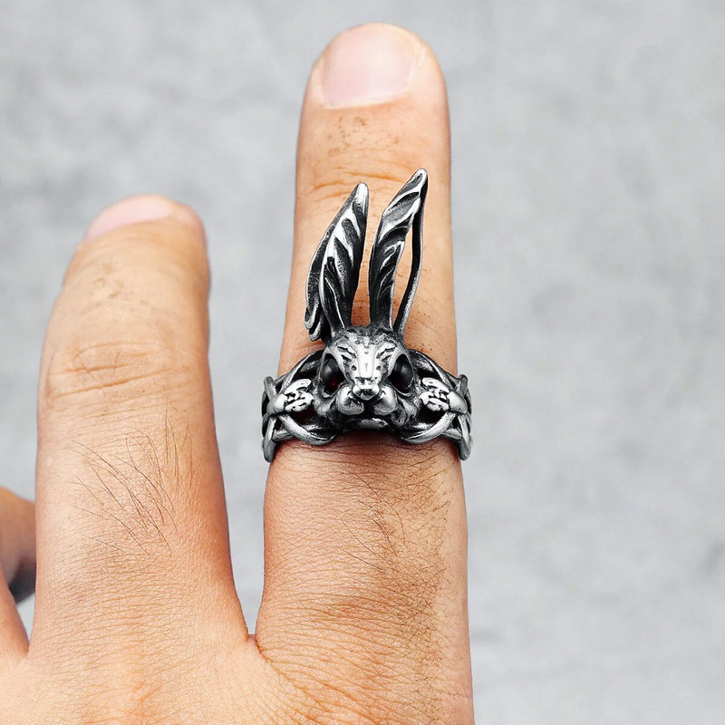316L nerūdijančio plieno žiedas piktadarys Bunny Retro Rabbit vyrų brangakmenių žiedai roko hiphop repas vyrams vaikinui papuošalai kūryba geriausia dovana