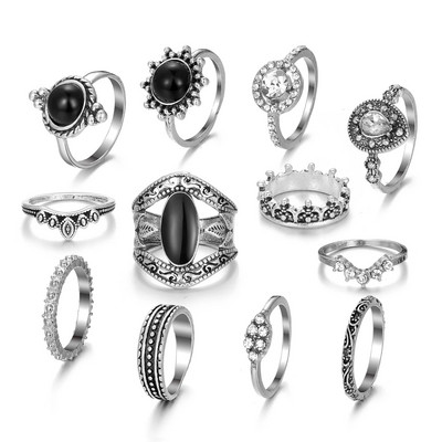 IPARAM 39-osaline komplekt Bohemia metallist sõrmused naistele meeste vintage hõbedase värvi sulgedest kroonsõrmus Moeehted hulgimüük
