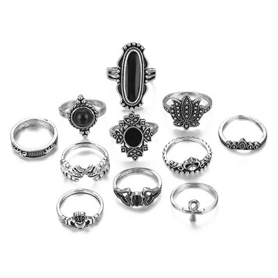 IPARAM 39-osaline komplekt Bohemia metallist sõrmused naistele meeste vintage hõbedase värvi sulgedest kroonsõrmus Moeehted hulgimüük