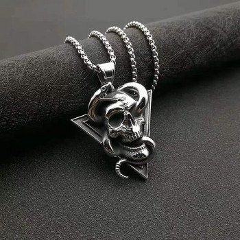 Уникален сребърен цвят на змия, виещ се череп, метална висулка, доминираща мъжка огърлица в готически стил, бижута