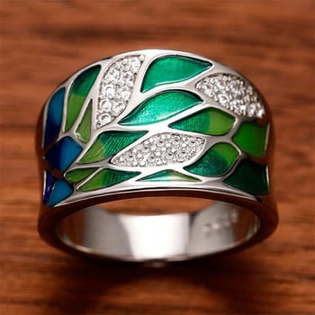 Πράσινο φύλλο σμάλτο χειροποίητο Oil Dropping Γυναικείο γούρι με δαχτυλίδι υψηλής πολυτέλειας δυτικότροπο φανταχτερό δώρο γενεθλίων μόδας κοσμήματα
