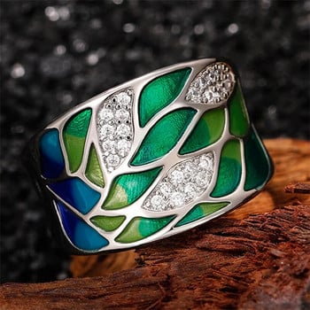 Емайлиран зелен лист, ръчно изработен капещ масло дамски пръстен, чар, високолуксозен западен абитуриентски бал, модни подаръци за рожден ден, модни бижута