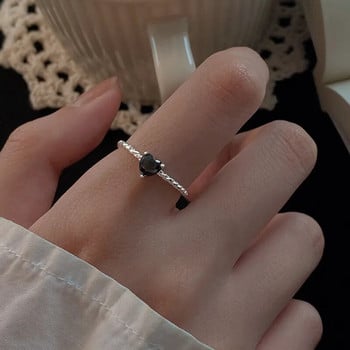 Απλή σχεδίαση Heart Zircon Ανοιχτά δαχτυλίδια για γυναίκες Ασημί χρώμα Ρυθμιζόμενο Δαχτυλίδι Love Couple Twist Αξεσουάρ κοσμημάτων