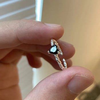 Опростен дизайн Сърце Циркон Отворени пръстени за жени Сребърен цвят Регулируем любовна двойка Усукан пръстен Подарък Аксесоари за бижута