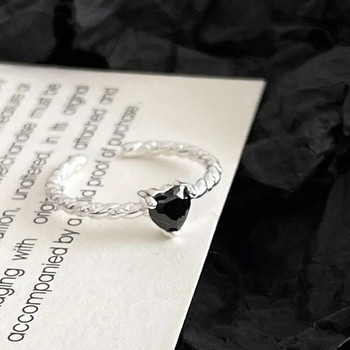 Опростен дизайн Сърце Циркон Отворени пръстени за жени Сребърен цвят Регулируем любовна двойка Усукан пръстен Подарък Аксесоари за бижута
